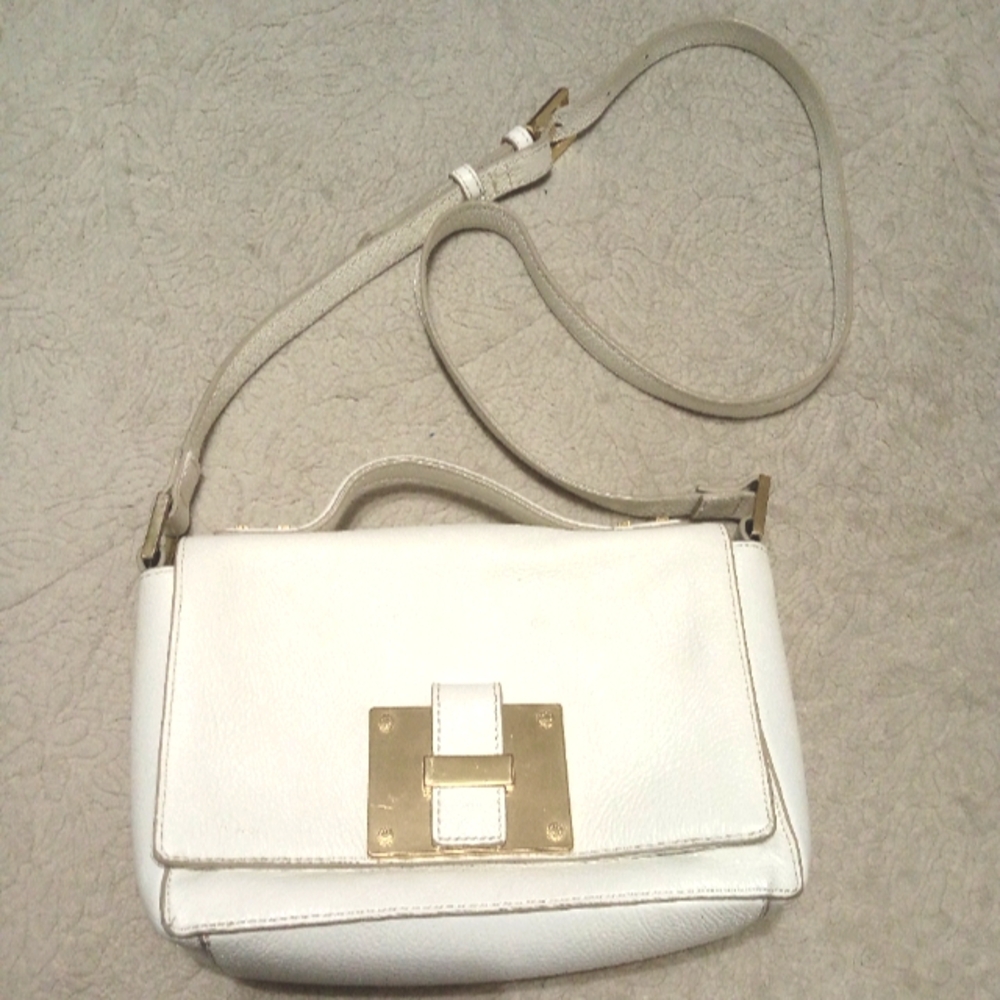 India Hicks White Leather Shoulder Bag with Gold Plate